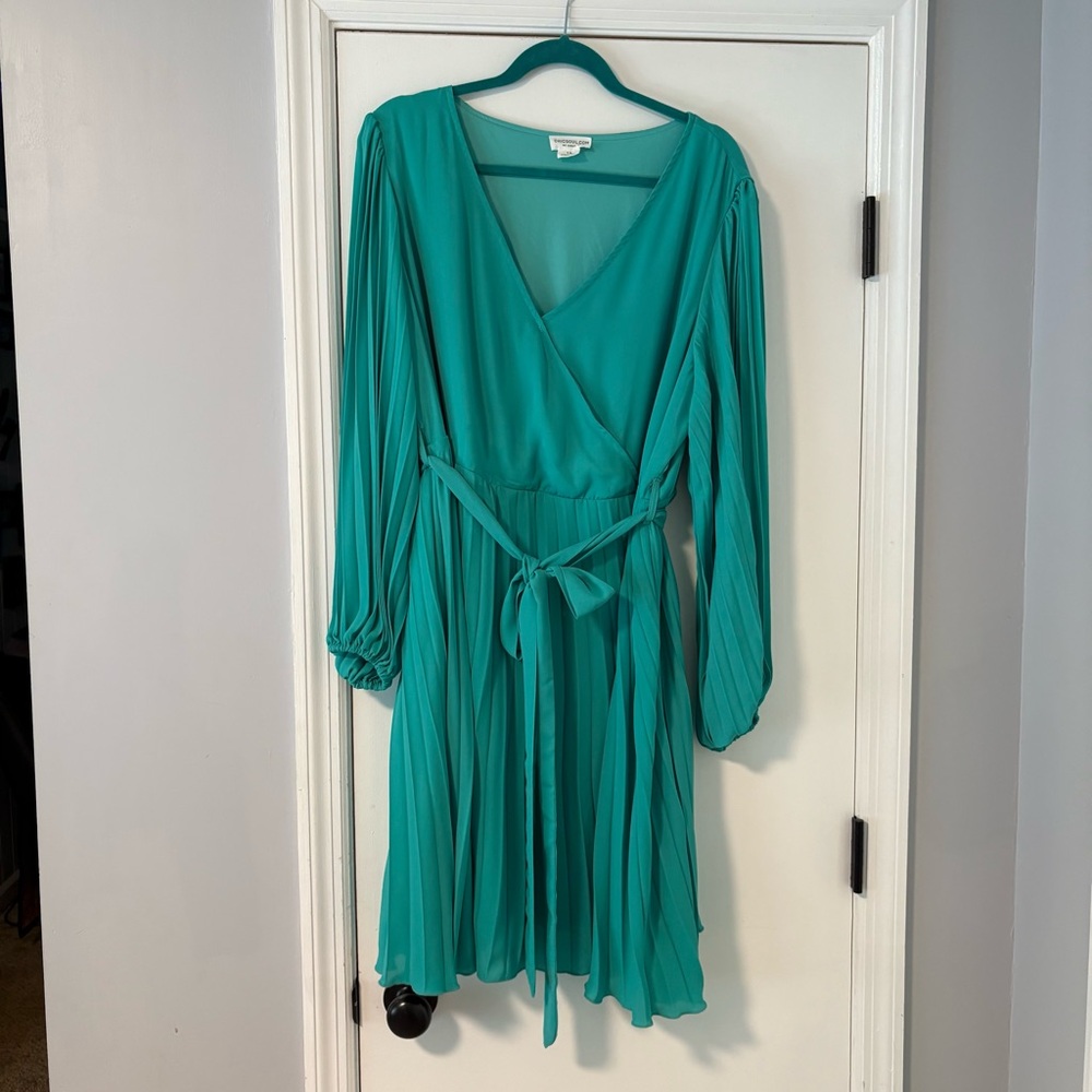 Chic Soul Teal Wrap Sundress with Bishop Sleeves